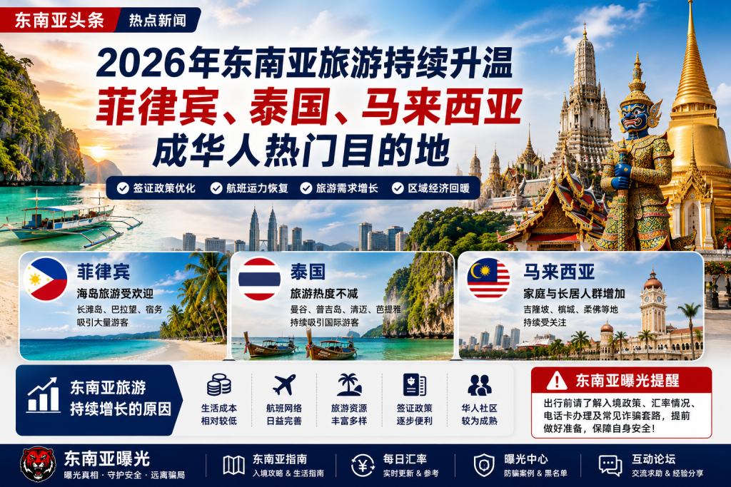 2026年东南亚旅游持续升温：菲律宾、泰国、马来西亚成华人热门目的地
