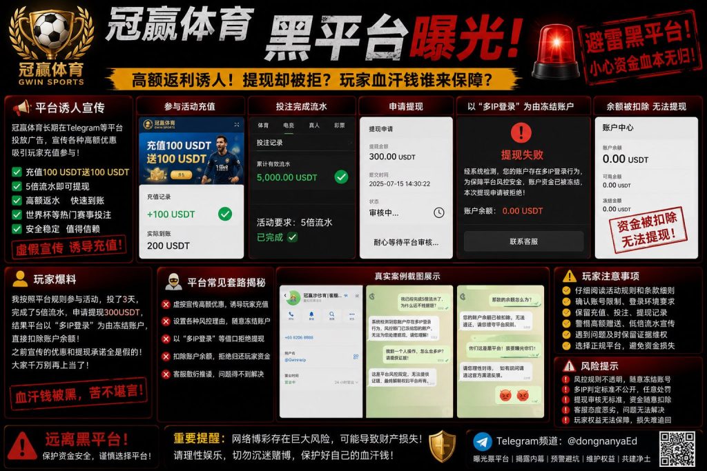 中国｜冠赢体育高额返利宣传后提现受阻，平台以多IP登录冻结账户