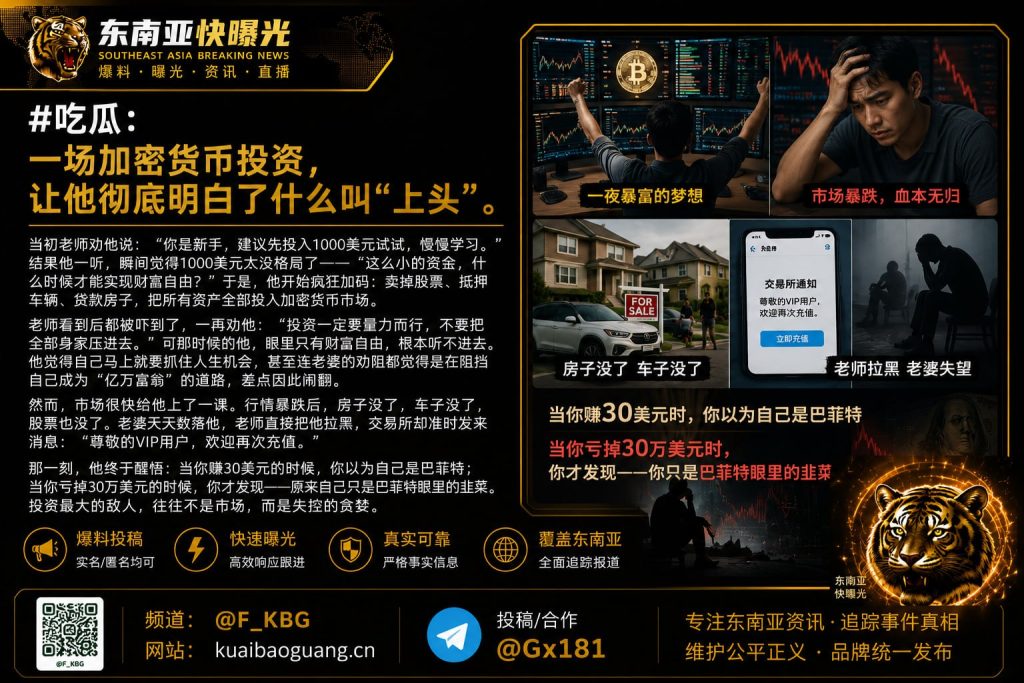 全球｜投资者盲目加密货币全仓操作导致资产全失惨剧教训