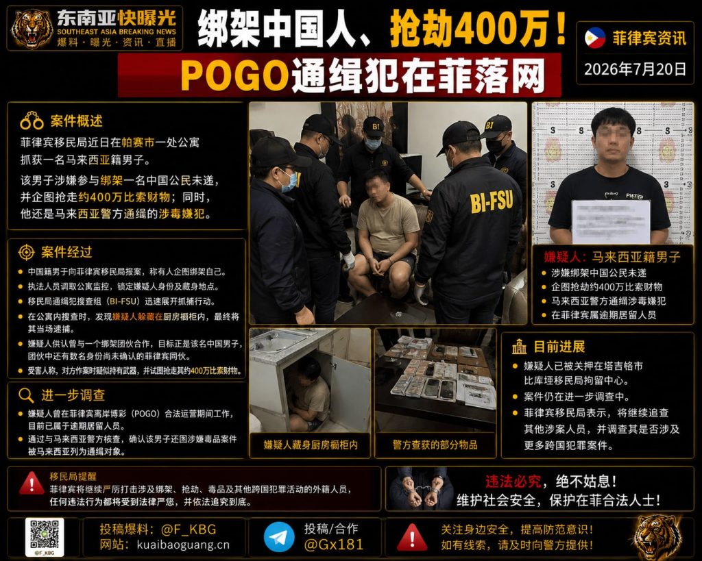 菲律宾｜马来西亚籍男子未遂绑架中国人并抢劫400万比索被捕