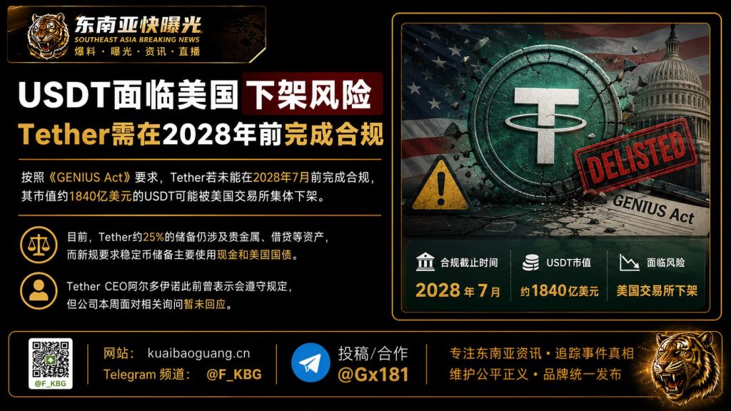 美国｜USDT面临下架风险 Tether须在2028年前完成合规