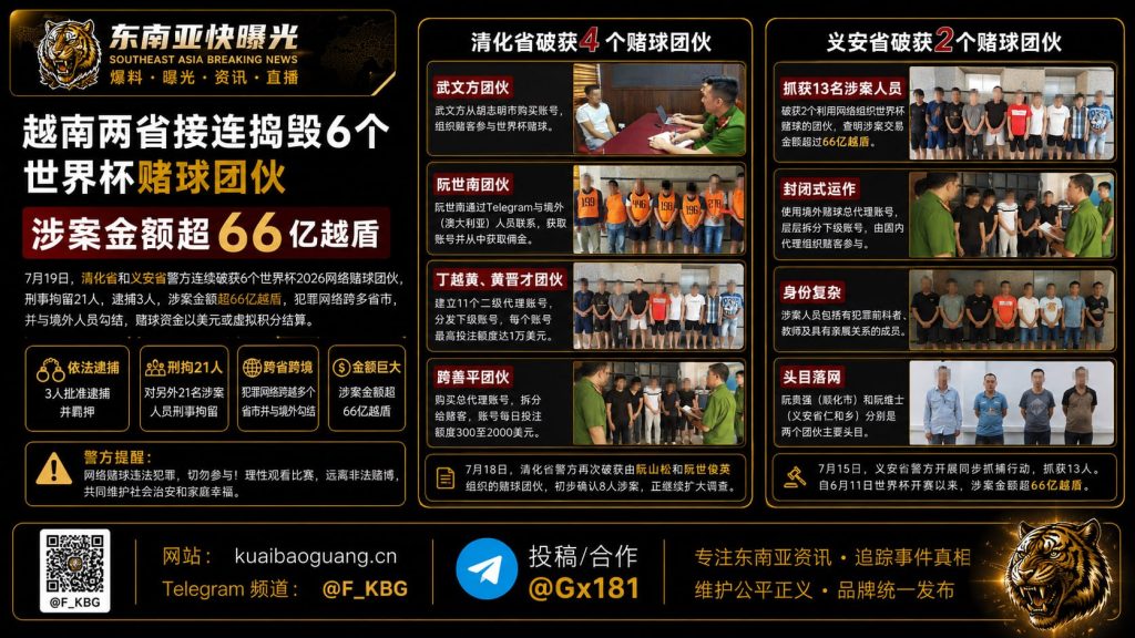 越南｜两省连破6个世界杯赌球团伙，涉案金额超66亿越盾