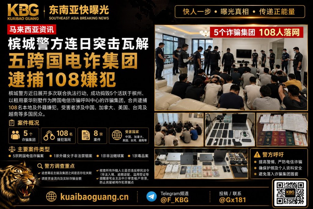马来西亚｜槟城警方连续突击捣毁五个跨国电诈集团并逮捕108名嫌犯