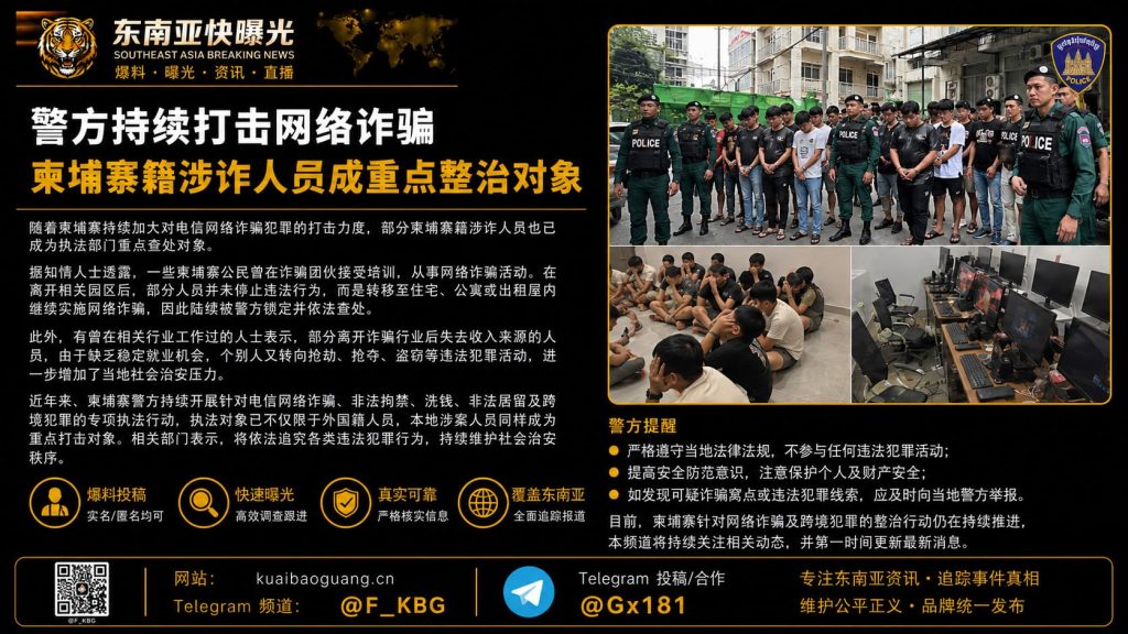 柬埔寨｜警方持续打击网络诈骗，柬埔寨籍涉诈人员被列为重点整治对象