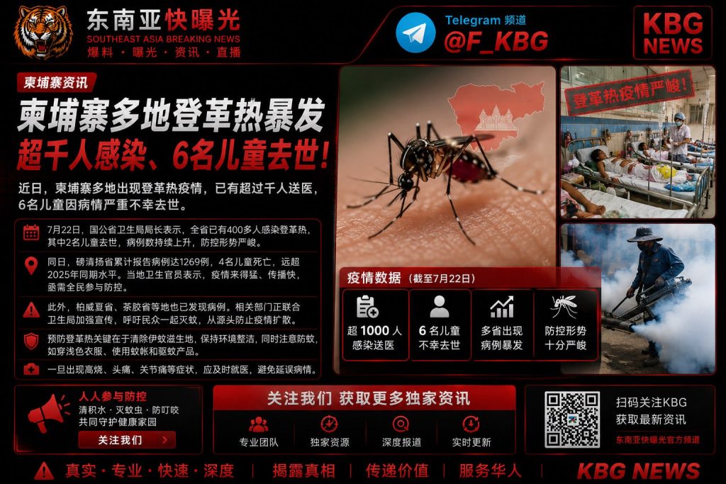 柬埔寨｜多地登革热暴发，超千人感染、6名儿童不幸去世