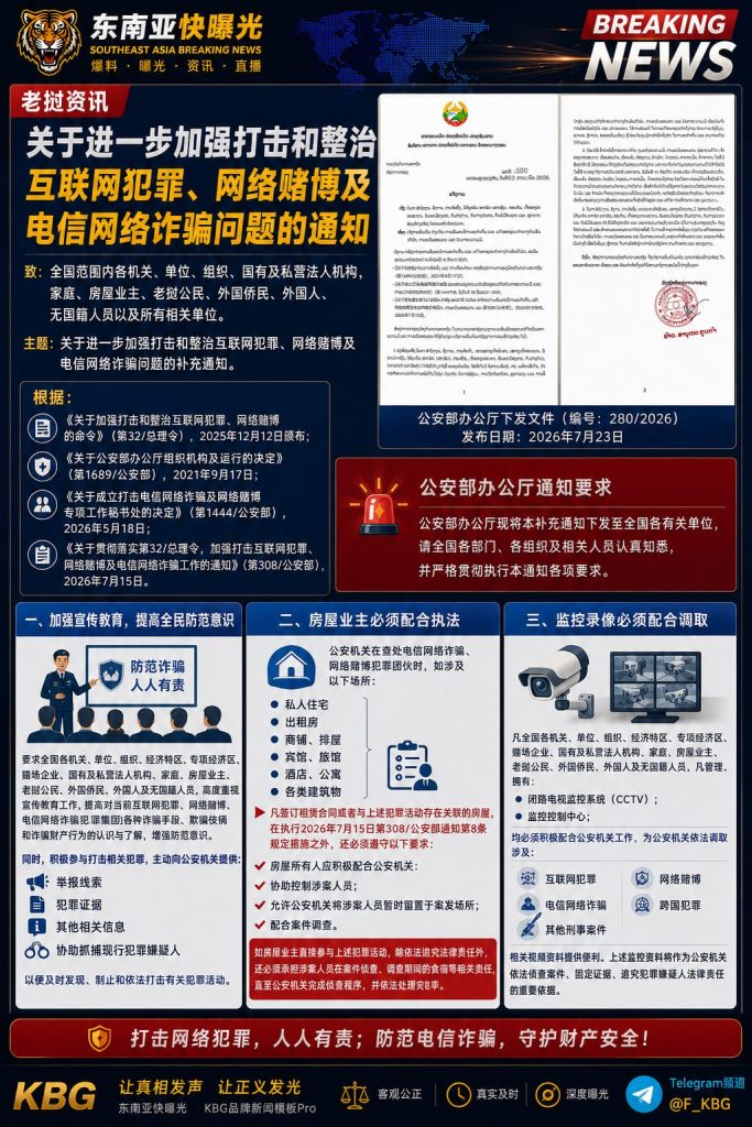 老挝资讯｜进一步加强打击和整治互联网犯罪、网络赌博及电信网络诈骗问题
