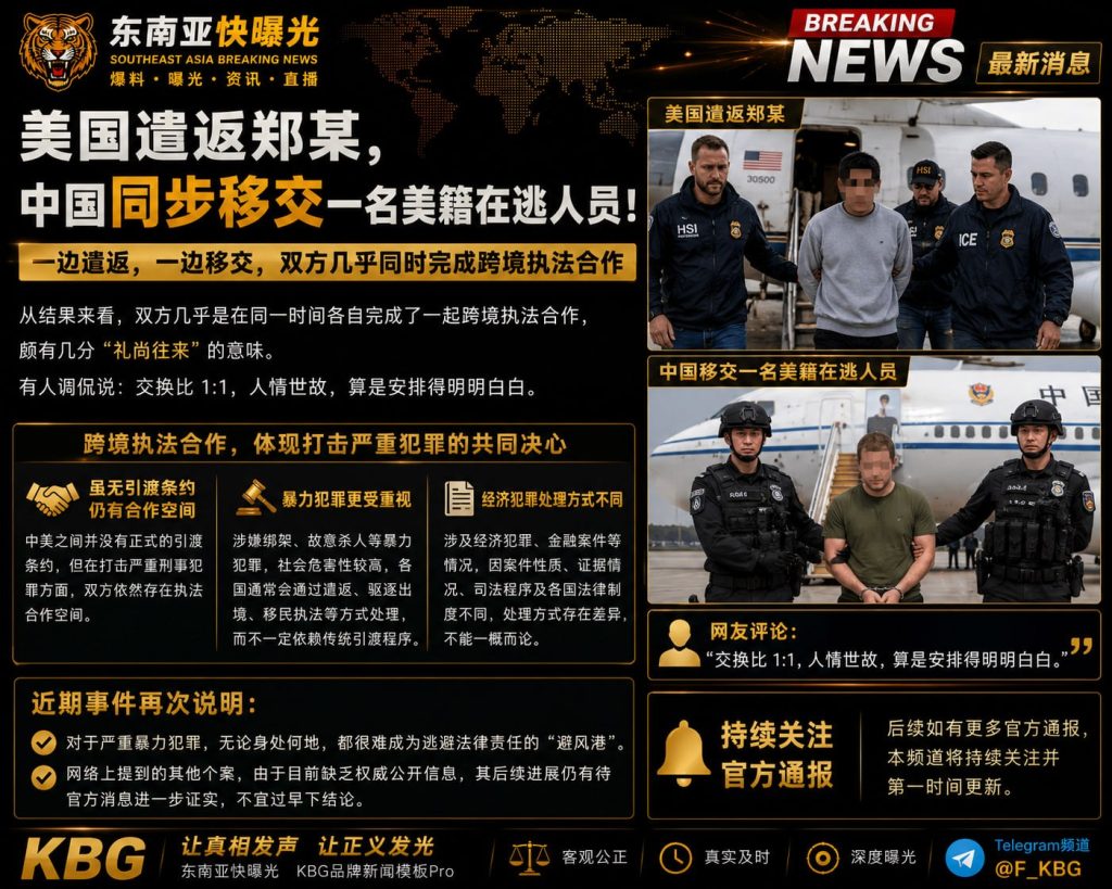 美国｜遣返郑某，中国同步移交一名美籍在逃人员