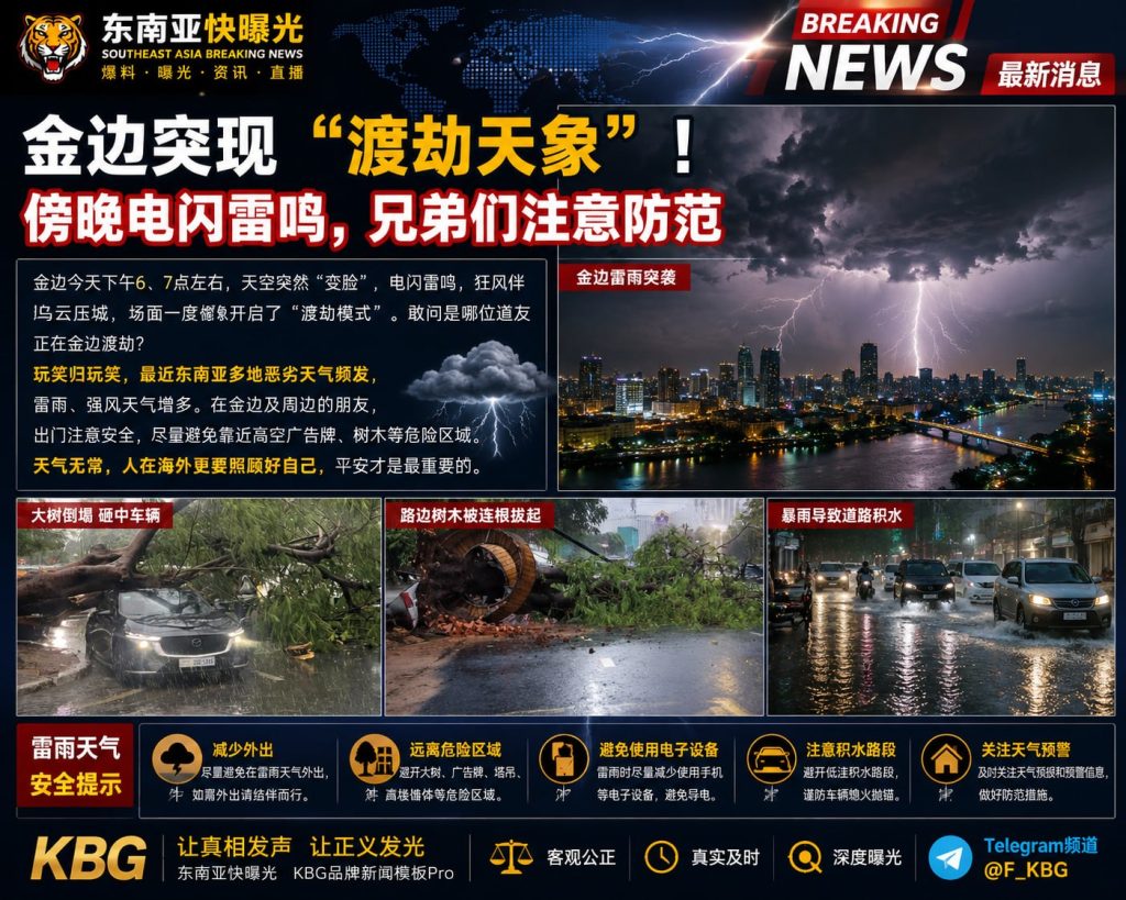 柬埔寨｜金边突现强雷暴，狂风骤雨冲击市区，居民被迫避险