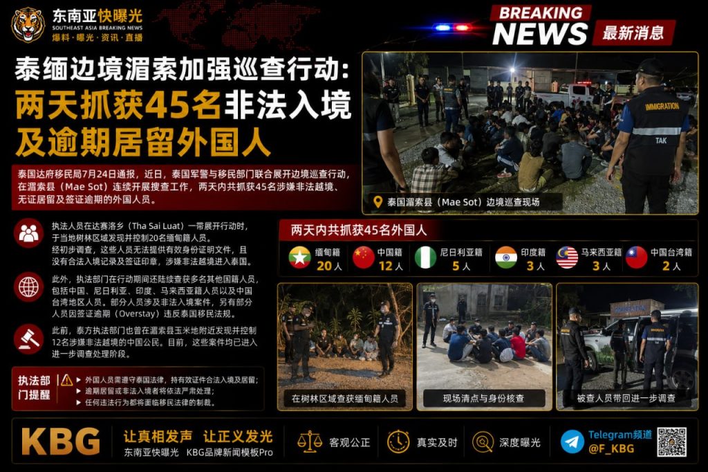 泰国｜湄索边境加强巡查 抓获45名非法入境外国人并送审