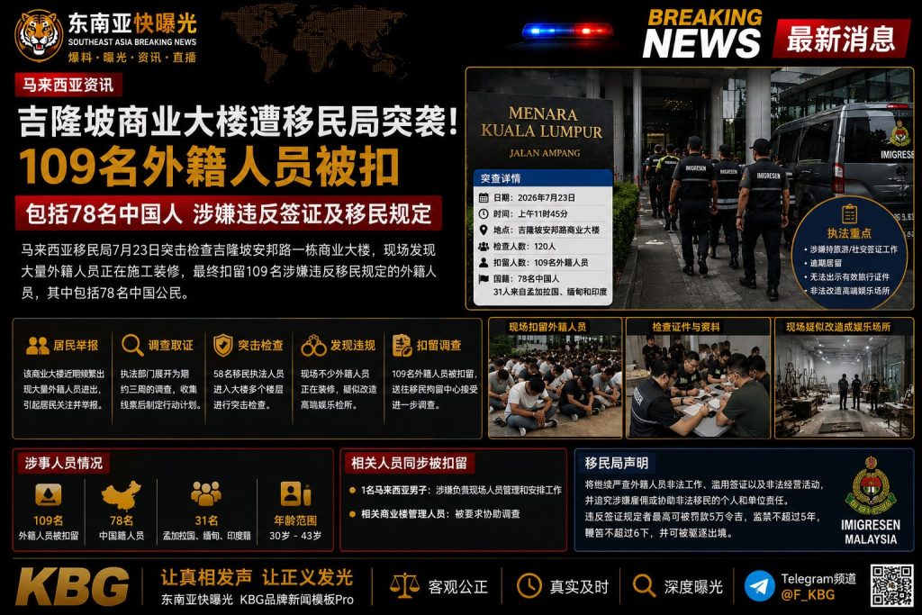 马来西亚｜吉隆坡商业大楼移民局突袭，78名中国籍人员被扣