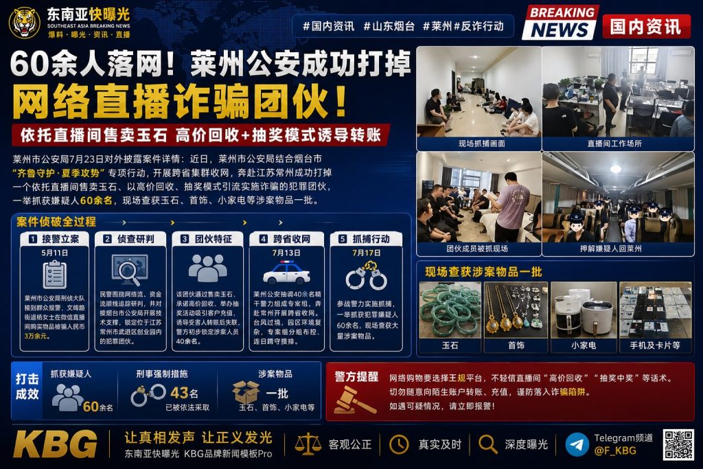 中国｜山东莱州市公安成功打掉网络直播诈骗团伙，60余人落网