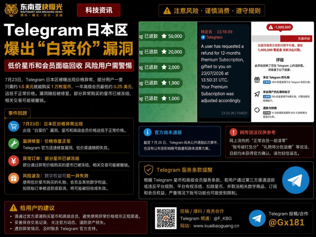 日本｜Telegram星币漏洞导致低价购买与会员回收
