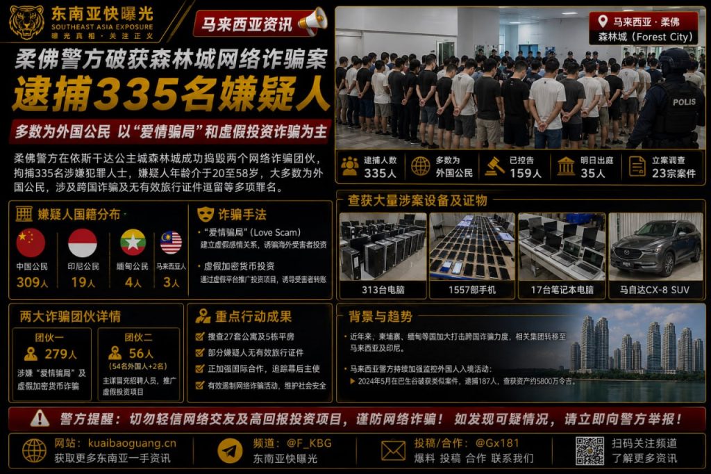 马来西亚｜柔佛警方破获森林城网络诈骗案，逮捕335名嫌疑人