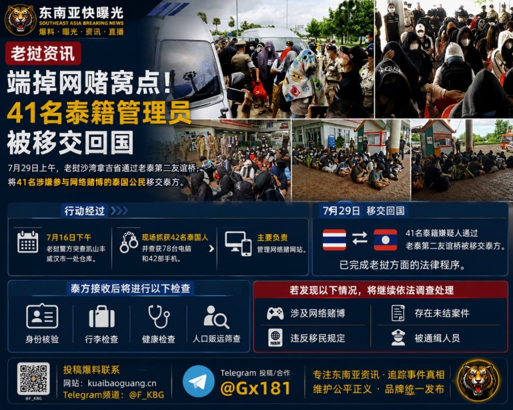 老挝｜端掉网络赌博窝点，41名泰籍管理员被移交回国