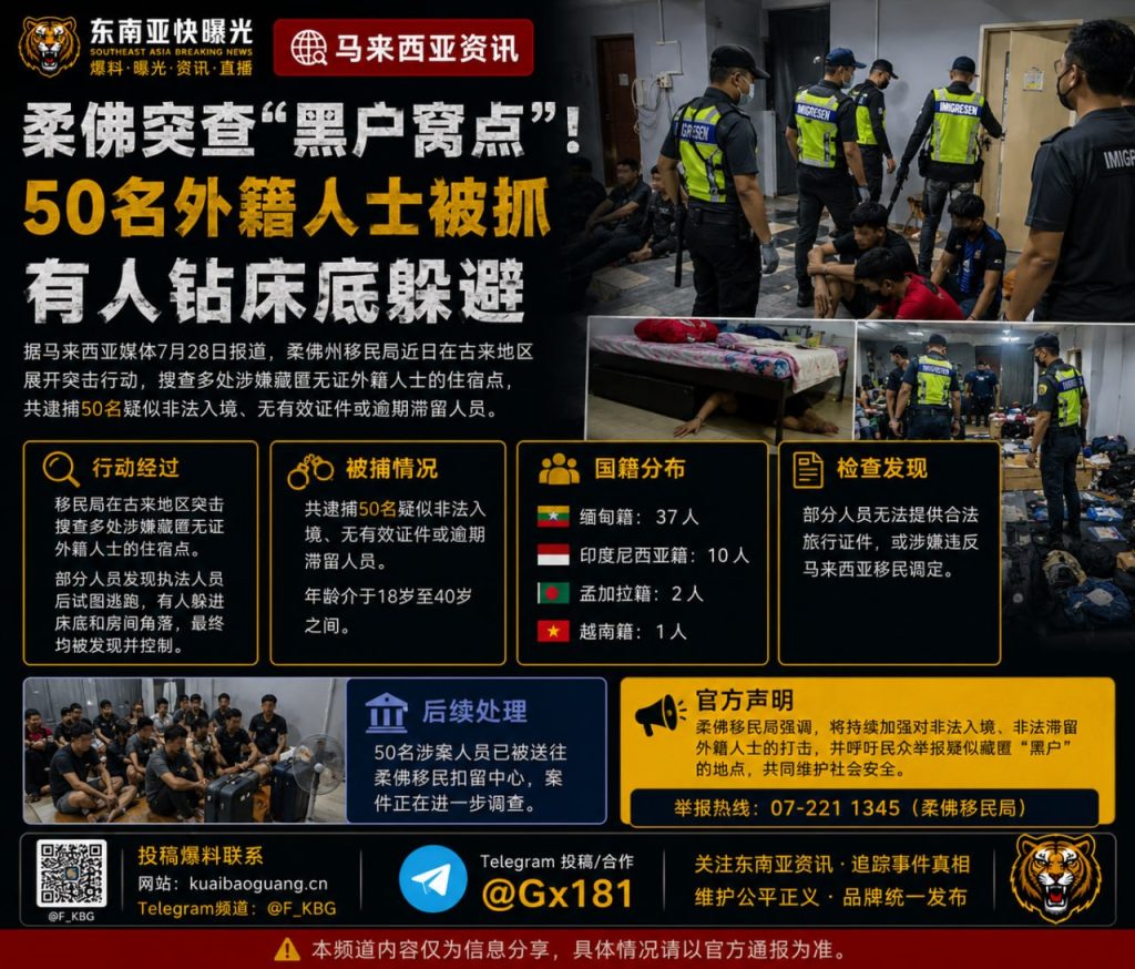 马来西亚资讯｜柔佛突查“黑户窝点”，50名外籍人士被抓