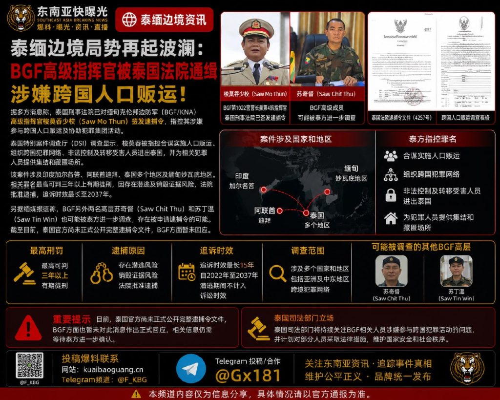 泰国｜泰国法院通缉缅甸BGF指挥官梭莫吞少校 涉跨国人口贩运