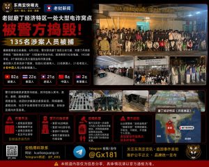 老挝｜磨丁经济特区大型电诈窝点被警方捣毁，135人被捕
