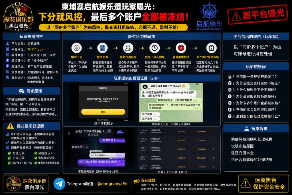 启航娱乐｜网友反映下分遭风控后多个账户被冻结，充值本金无法退还
