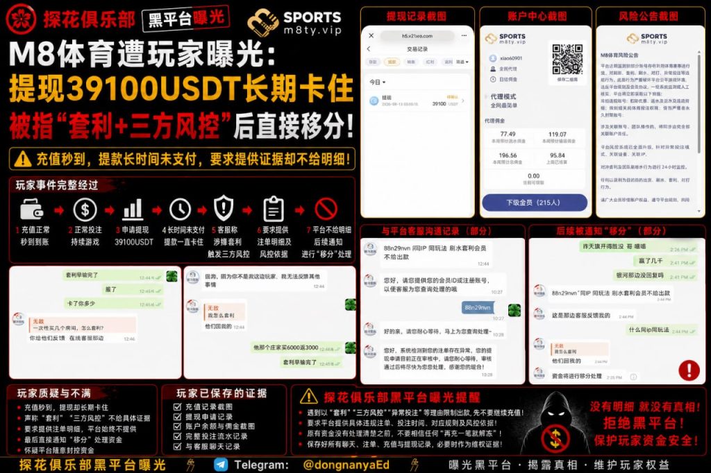M8体育平台｜多名用户反映提现39100USDT遭拒，被指以套利和三方风控为由移分