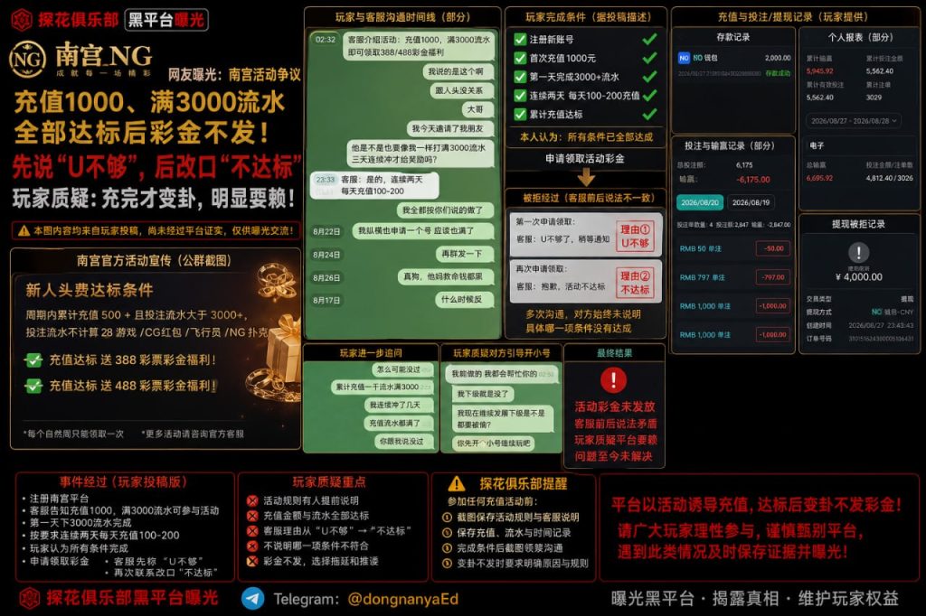 南宫平台｜网友反映参与充值活动遭客服反复推诿，彩金不发且理由前后矛盾