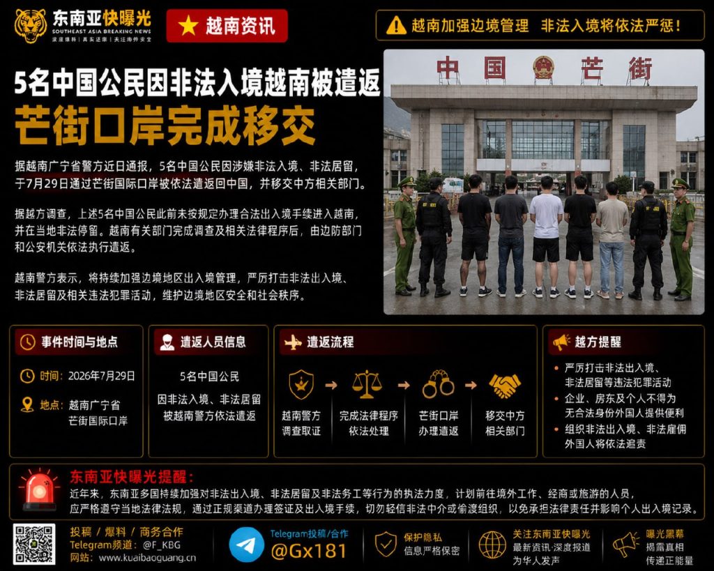 越南｜5名中国公民非法入境被遣返，芒街口岸完成移交