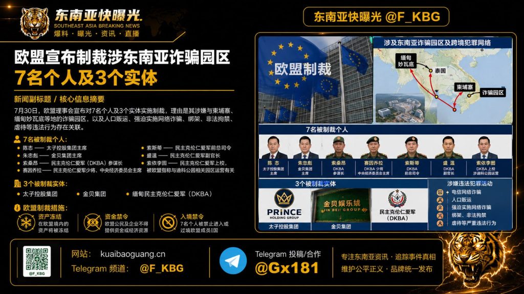 欧盟｜制裁涉柬缅诈骗园区7名个人及3个实体冻结资产
