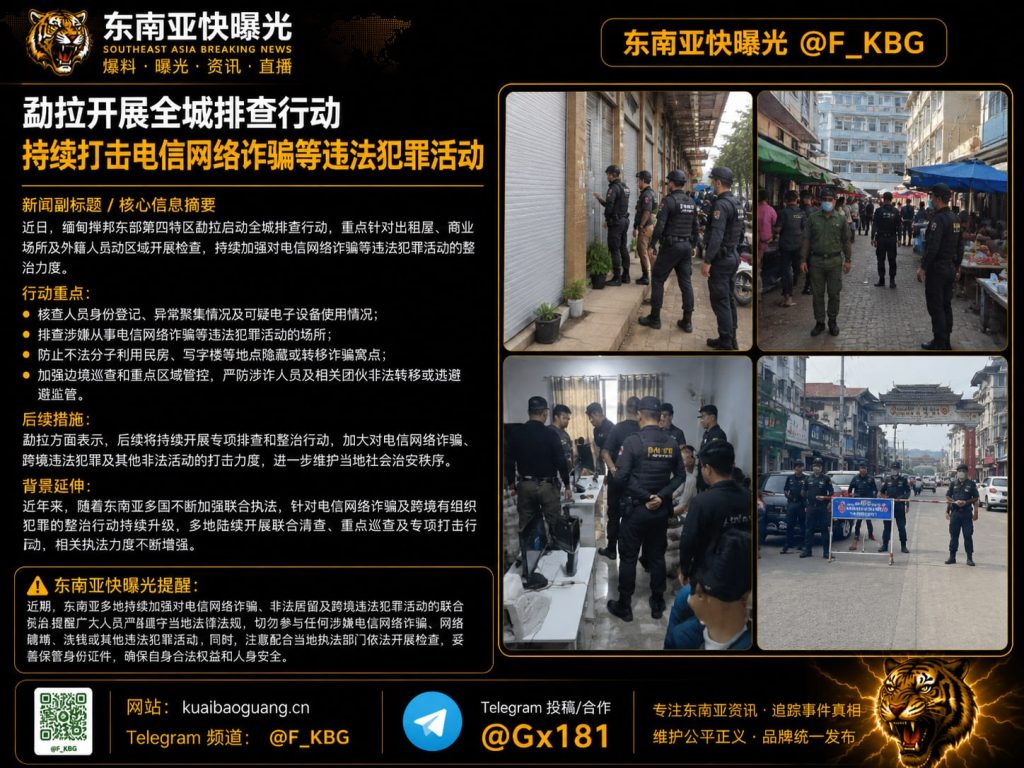 缅甸｜勐拉全城排查 持续打击电信网络诈骗及跨境犯罪行动