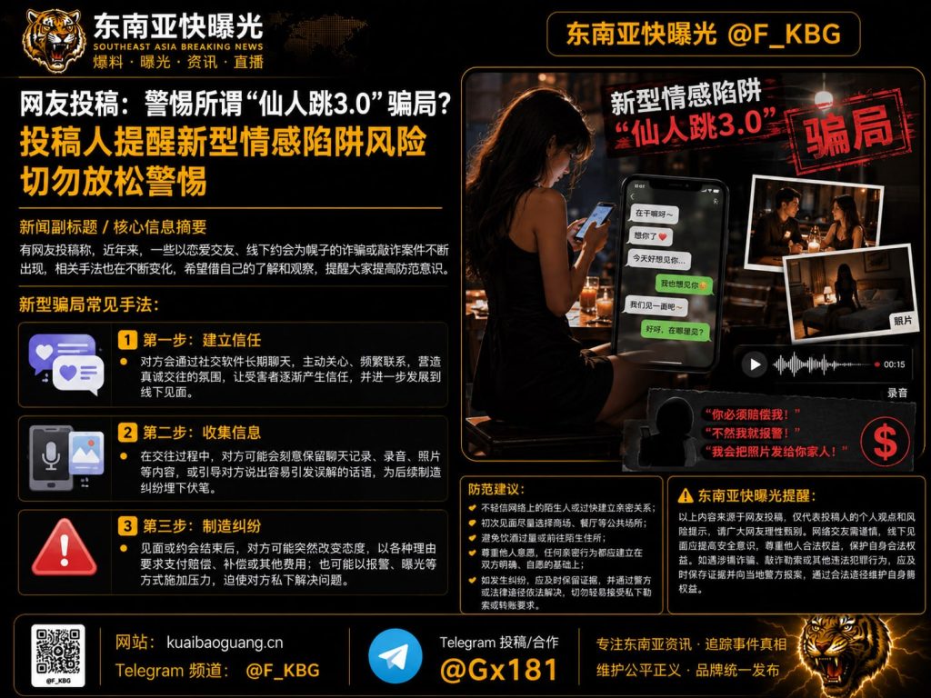 中国｜警惕新型“仙人跳3.0”情感诈骗陷阱，提醒公众防范风险