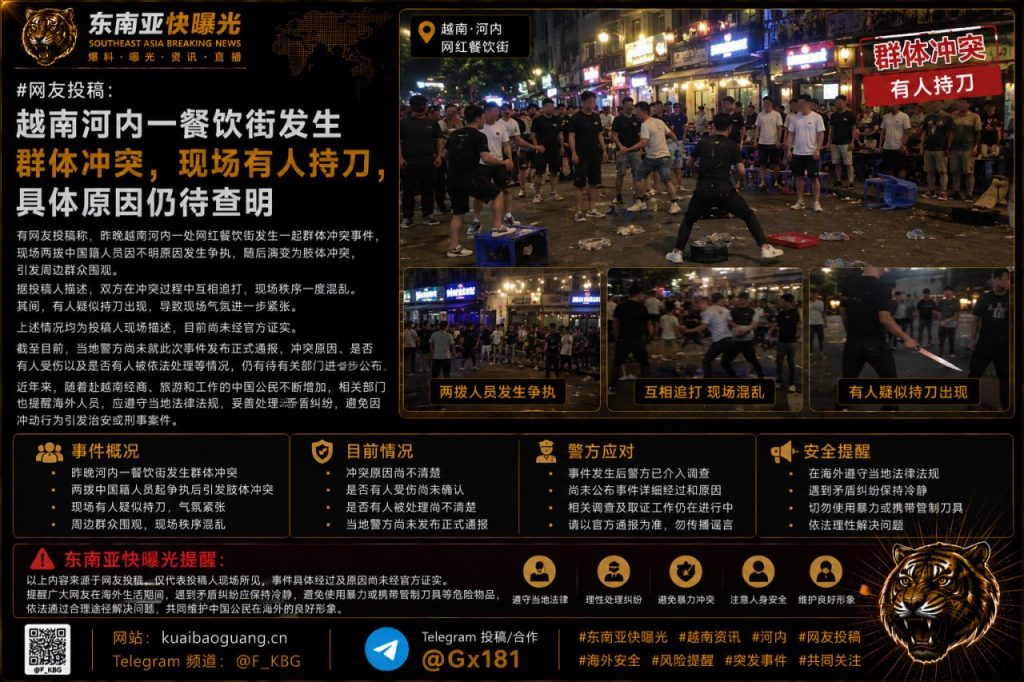 越南｜河内网红餐饮街群体冲突多人持刀，具体原因待查
