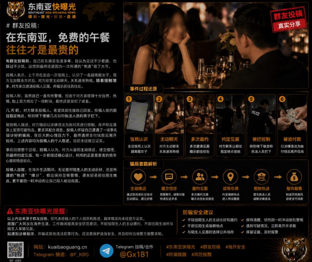 柬埔寨｜越南女子诱骗外国人陷骗局在金边被执法员拦截