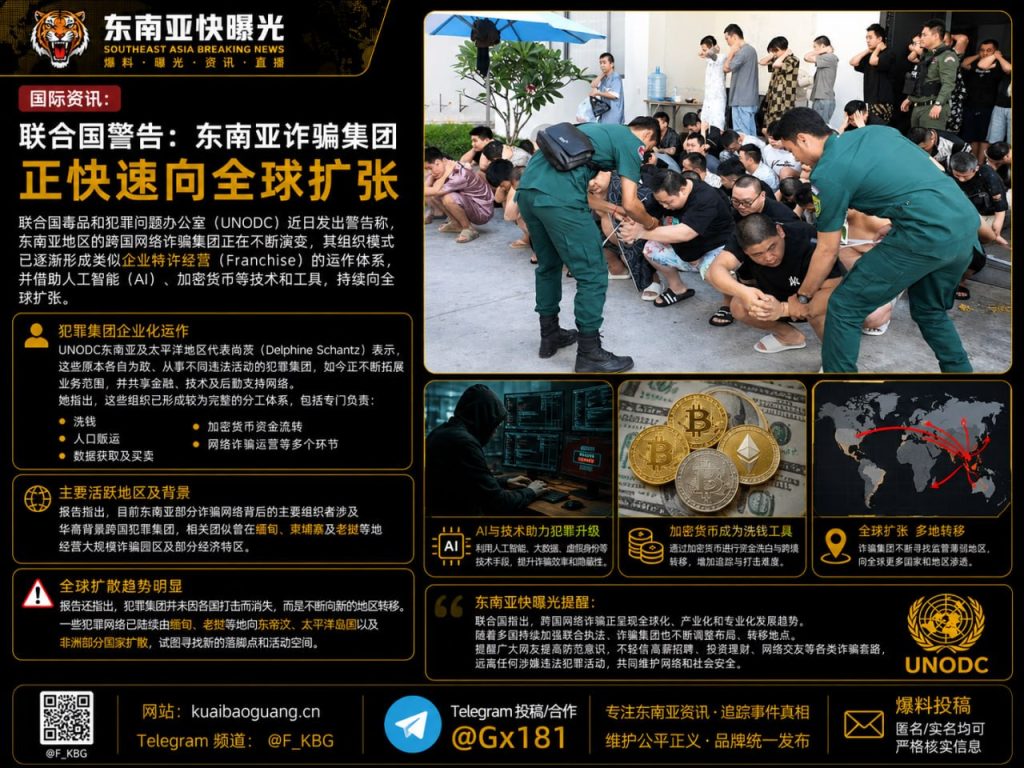东南亚｜联合国警告跨国诈骗集团转向特许经营模式并向全球加速扩张