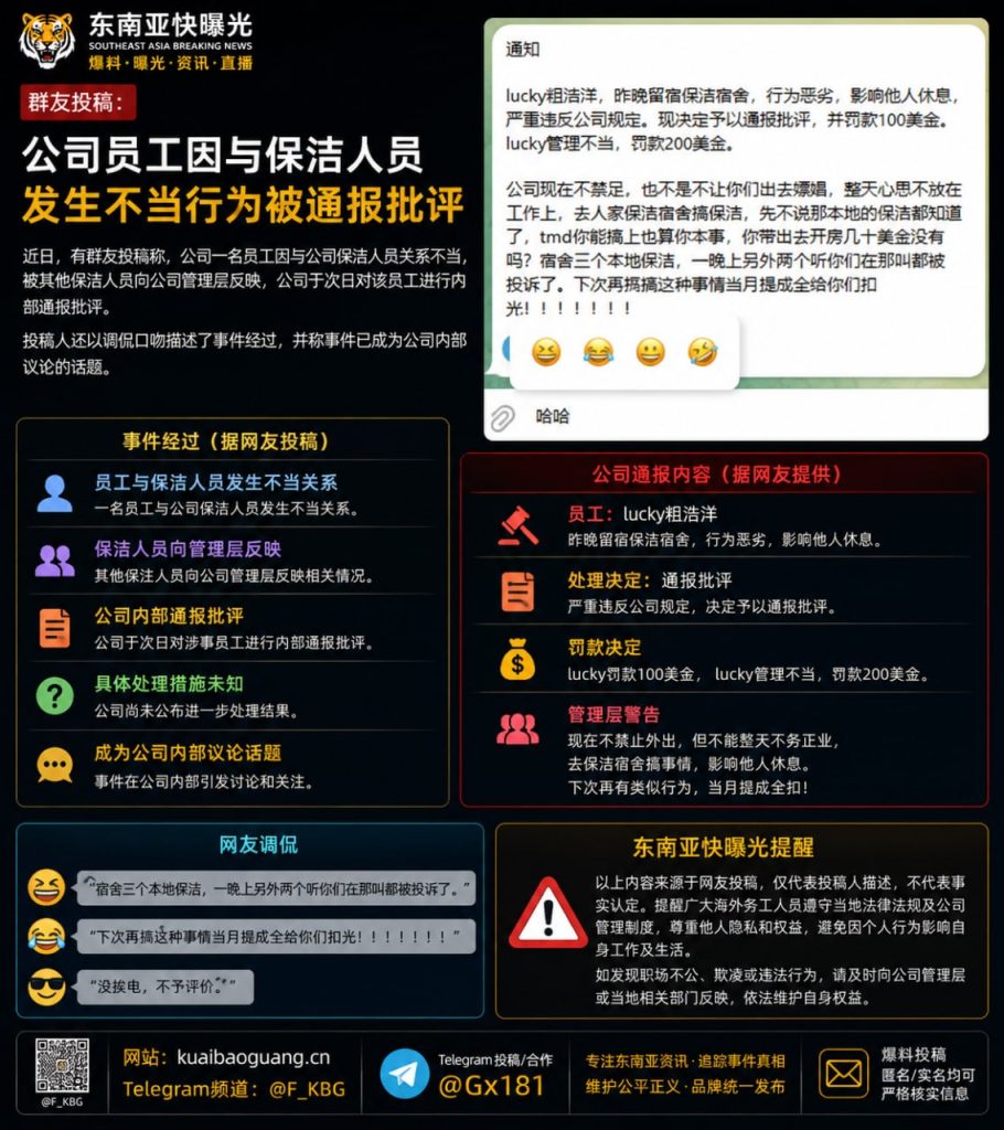 中国｜公司员工与保洁人员不当关系被内部通报批评并引发讨论