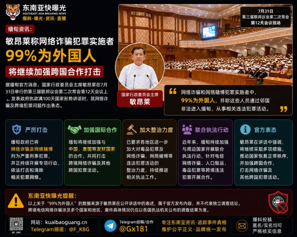 缅甸｜敏昂莱称网络诈骗实施者99%为外国人 将加强跨国合作打击