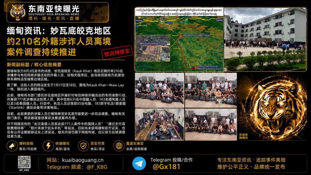 缅甸资讯｜妙瓦底皎克地区约210名外籍涉诈人员离境