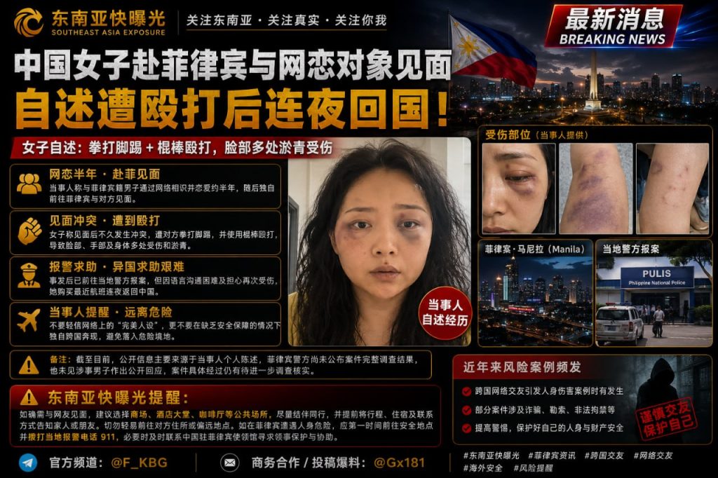 菲律宾｜中国女子赴菲与网恋对象见面遭殴打后连夜回国