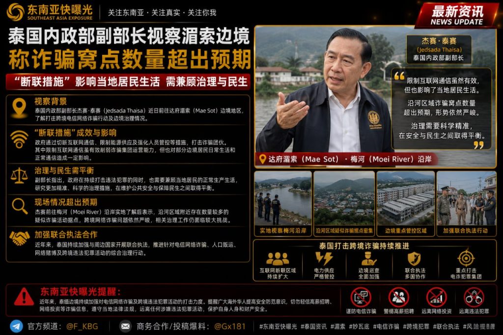 泰国｜内政部副部长视察湄索边境 打击诈骗并称断联影响居民
