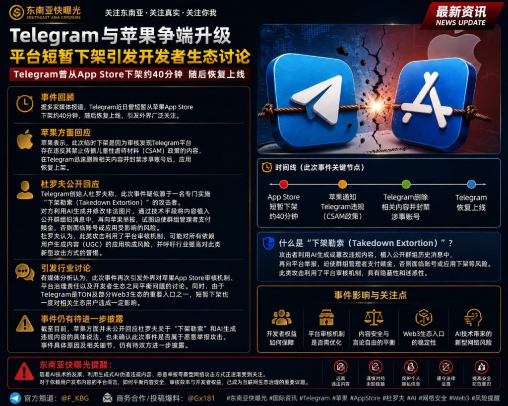 全球｜Telegram 与苹果争端升级 短暂下架引发开发者生态讨论