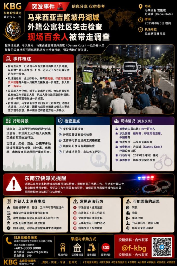 马来西亚｜吉隆坡丹湖城外籍公寓突击检查百余人被带走