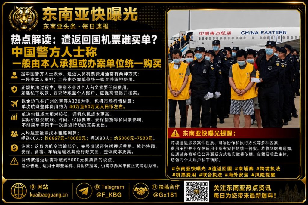 柬埔寨资讯｜跨境执法遣返回国机票谁买单？中国警方透露费用承担细节