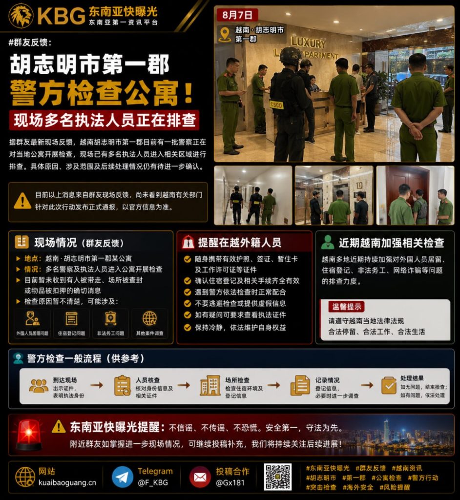 越南｜胡志明市第一郡警方突击检查公寓，提醒外籍人员核对证件