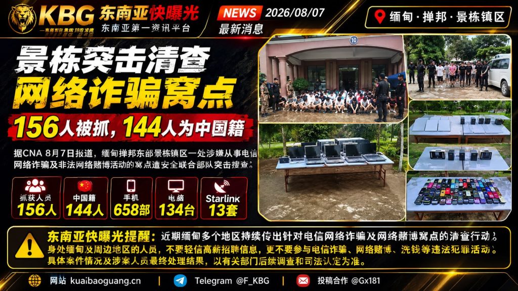 缅甸资讯｜景栋镇突击清查网络诈骗窝点，逮捕156人，其中144为中国籍