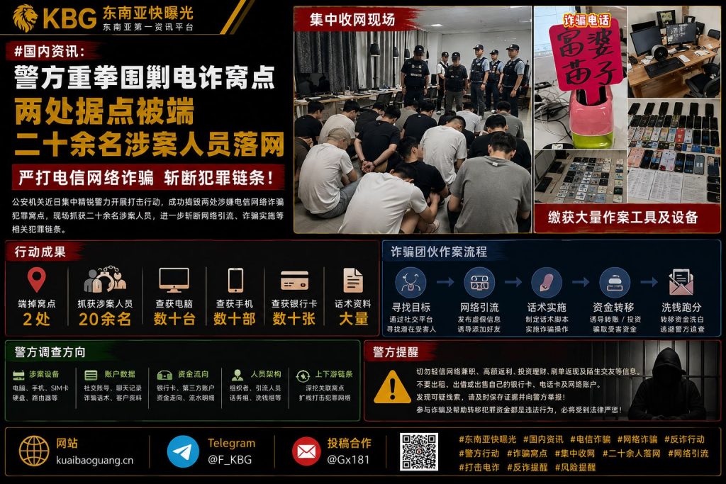 中国｜警方重拳围剿电诈窝点，二十余名涉案人员落网