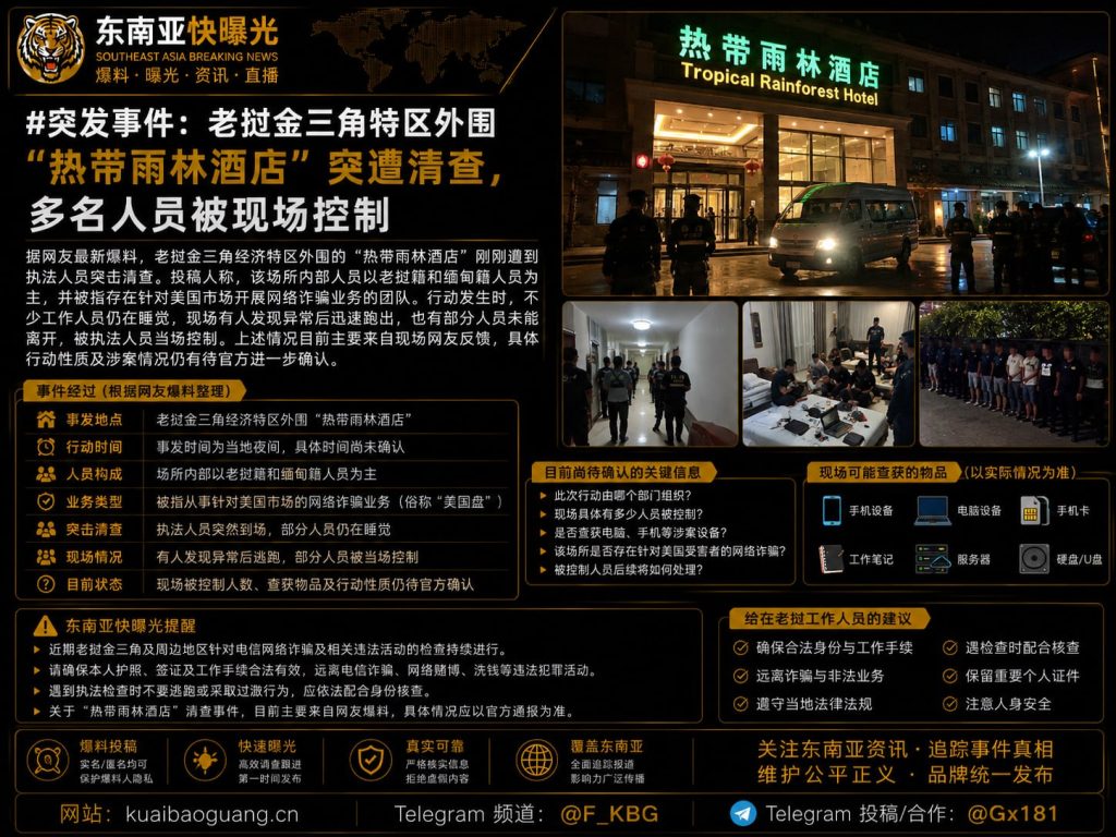 老挝｜金三角特区外围热带雨林酒店突遭清查多人被控制行动