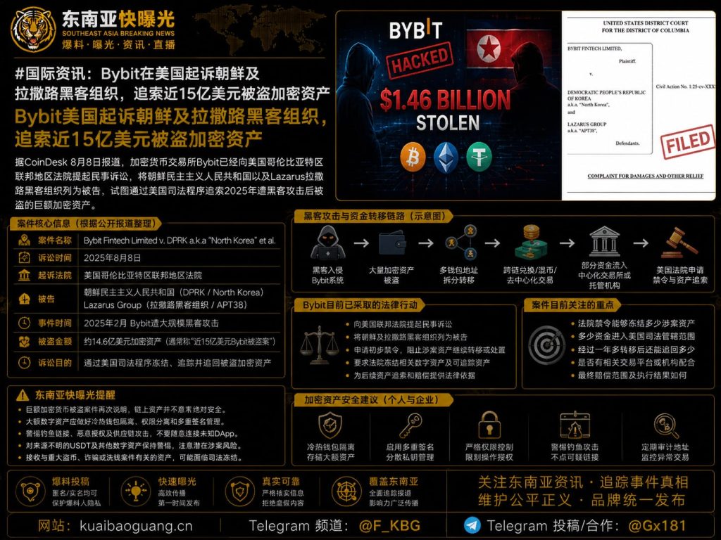 美国｜Bybit起诉朝鲜及拉撒路黑客组织 追索近15亿美元被盗加密资产
