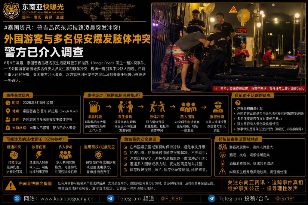 泰国资讯｜普吉岛芭东邦拉路凌晨突发冲突，外国游客与多名保安纠缠