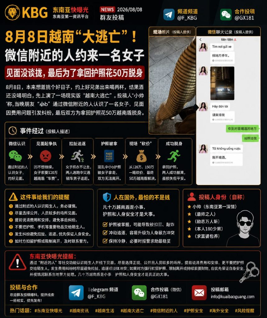 越南资讯｜微信附近的人线下见面起纠纷，两名中国男子花钱赎回护照