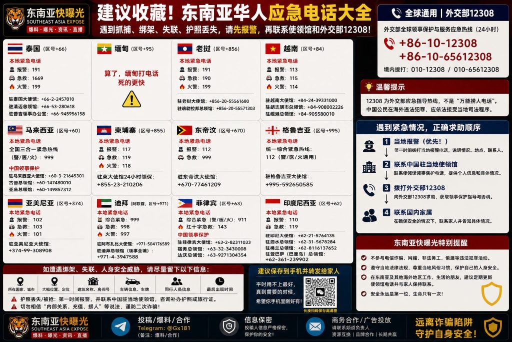 东南亚｜领保机构梳理华人应急联络通道，遭遇绑架失联需依序报警求助