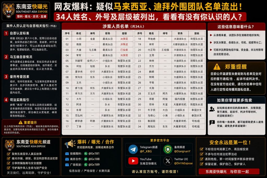 马来西亚迪拜资讯｜网传34人外围团队名单流出，涉决策层与司机组