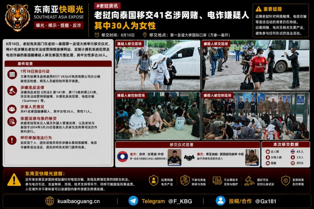 老挝｜老挝向泰国移交41名涉赌电诈嫌疑人，其中30名为女性