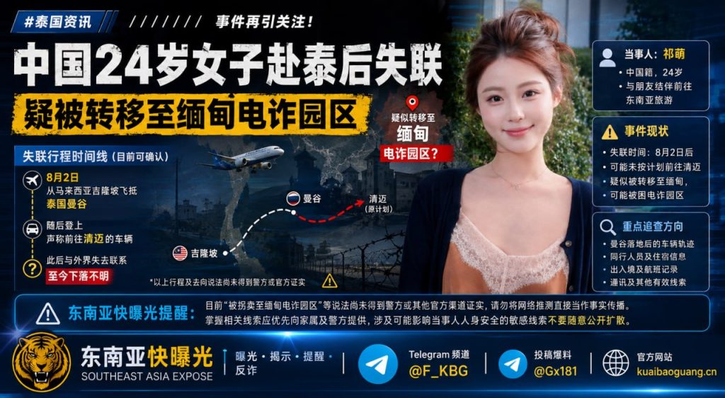 泰国资讯｜中国24岁女子赴泰后失联疑被转移至缅甸电诈园区